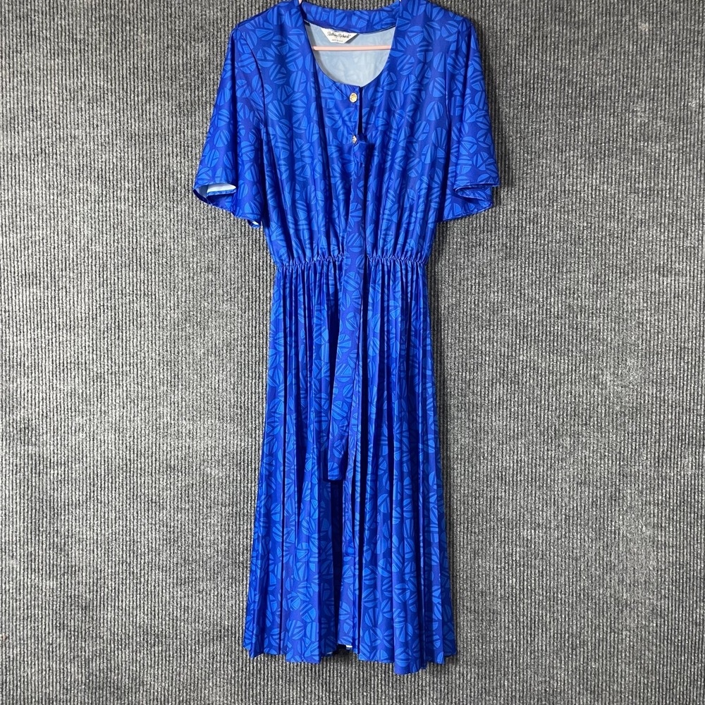 VTG Anthony‎ Richards Dress Womens S Blue Long Maxi AOP USA Made Belted Henley
